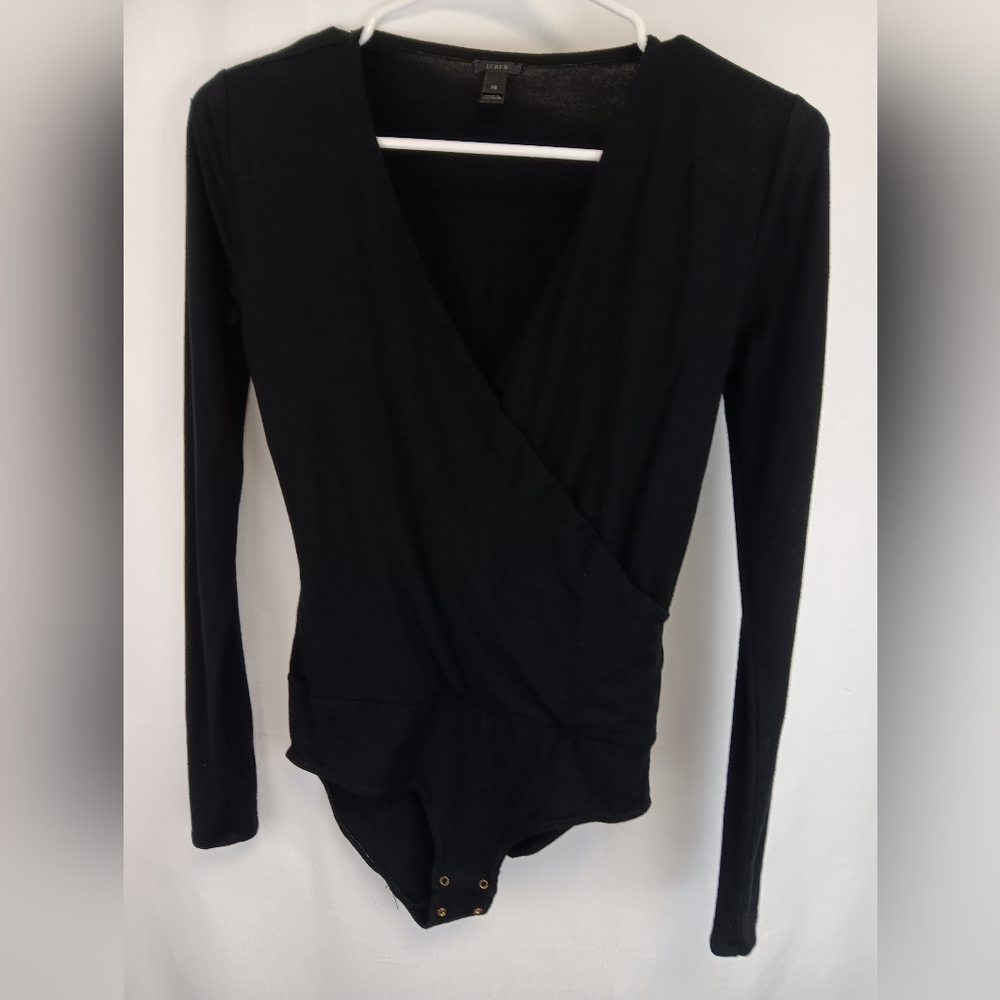 J.Crew Elegant Black Long Sleves Wrap Bodysuit